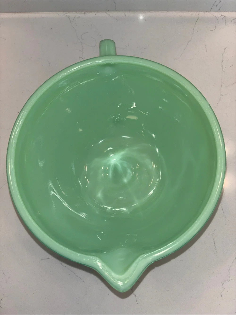 Jadeite Mixing Bowl with Handle and Pour Spout